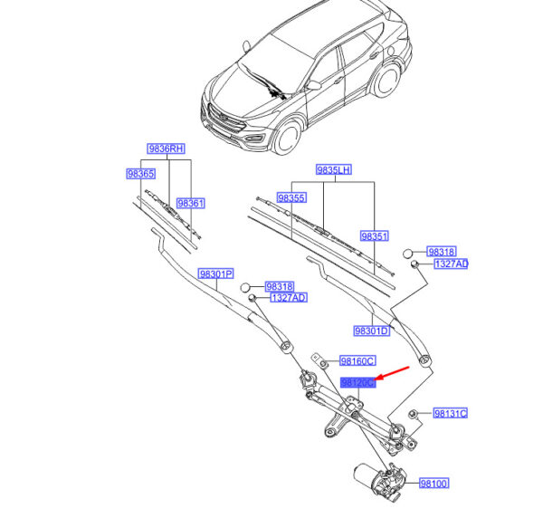 981202W000 - Hyundai Santa Fe MK3 windshield wiper links LHD 981202W000 NEW ORIGINAL
