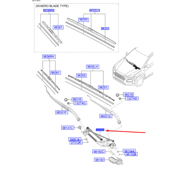 98120J9000 - Hyundai Kona MK1 windshield wiper links LHD 98120J9000 NEW ORIGINAL