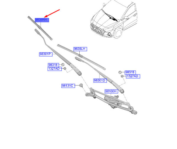 98360Q0000 - Hyundai i20 MK3 wiper blade front right LHD 98360Q0000 NEW ORIGINAL