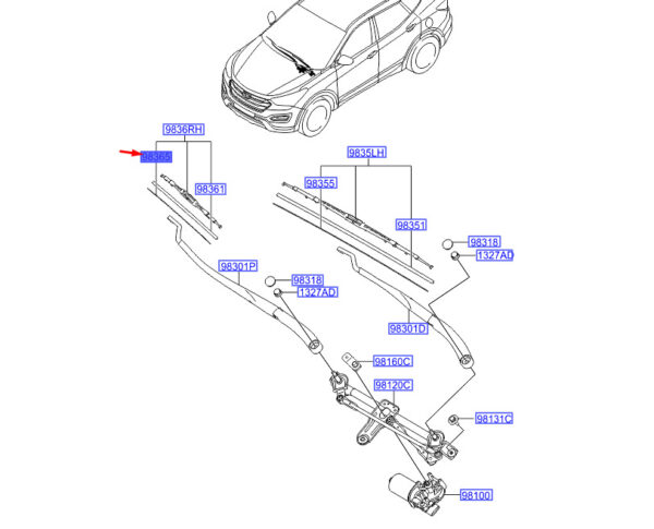 983652W100 - Hyundai Santa FE MK3 wiper rail spring front right LHD 983652W100 NEW