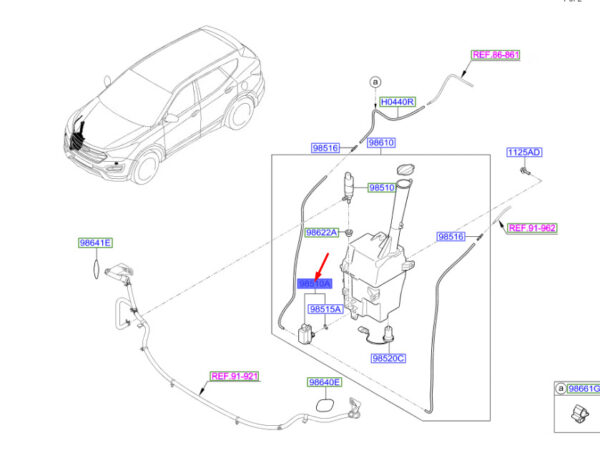 985101W000 - Hyundai Santa Fe MK3 Windshield Washer Tank Engine/Pump 985101W000 NEW ORIGINAL