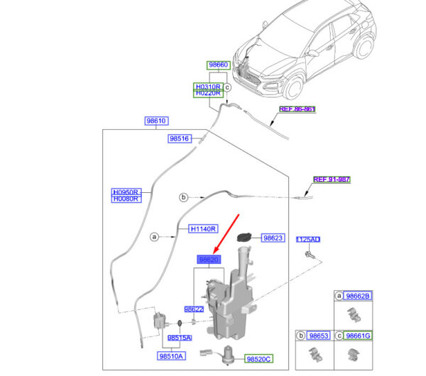 98620J9100 - Hyundai Kona MK1 Windshield Washer Container 98620J9100, Original Part