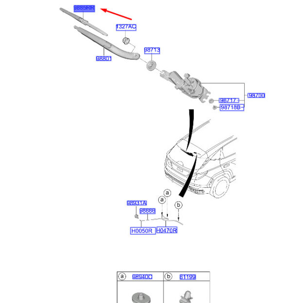 98850A4000 - Hyundai Tucson NX4 MK4 rear windshield wiper blade 98850A4000, original
