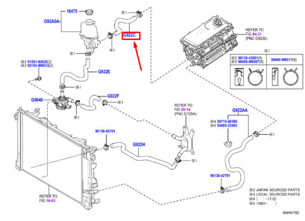 G922CF4010 - Toyota C-HR MK1 Inverter Cooling Outlet Hose G922CF4010, NEW, ORIGINAL