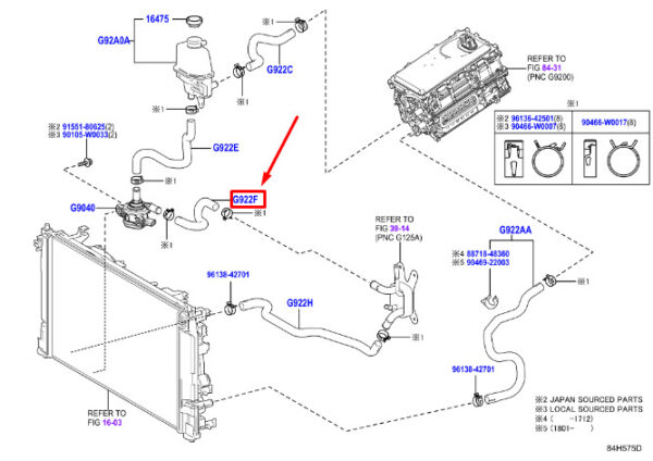 G922F02040 - Toyota C-HR MK1 Hybrid Water Pump Outlet Hose G922F02040, NEW, ORIGINAL