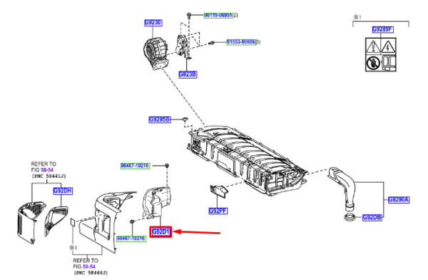 G92D142010 - Toyota RAV 4V XA50 Hybrid Battery Intake Channel G92D142010, Original Part