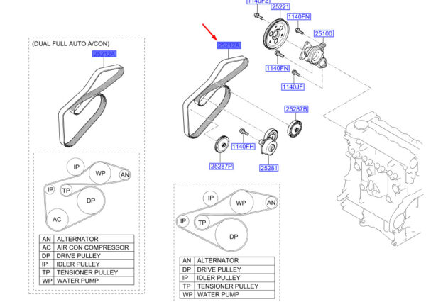S252122A610 - Hyundai i30 MK3 V-rib Belt S252122A610, Original Part