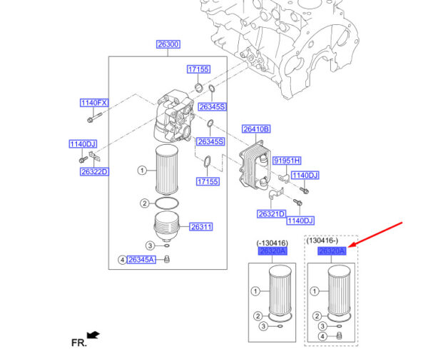 S263202F000 - Hyundai Santa FE MK3 DM Oil Filter Service Kit S263202F000, Original