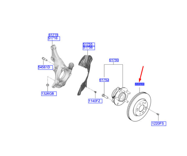 S517122V000 - Hyundai Kona MK1 Front Brake Disc 1 Piece S517122V000 NEW ORIGINAL